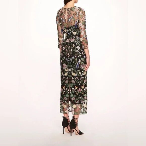 NWT Marchesa Notte Floral Embroidered On Tulle Midi Dress Size 10 - Picture 2 of 7